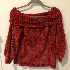 Off the shoulder red sweater